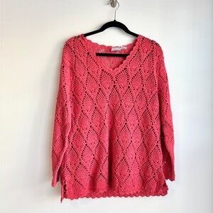 VINTAGE CROCHET PINK ORANGE LONG SLEEVE SWEATER